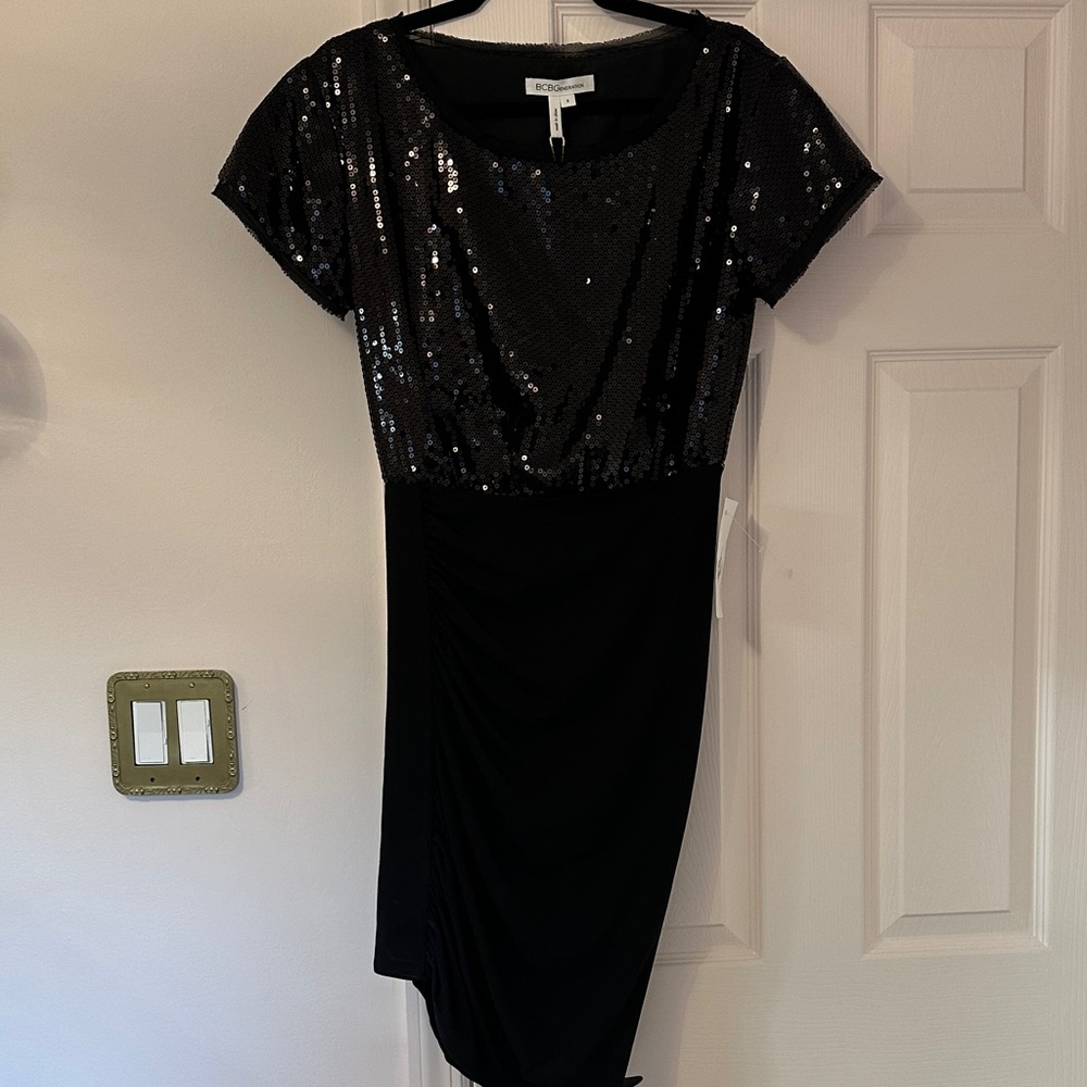 BCBGeneration Black Sequin Asymmetrical Dress